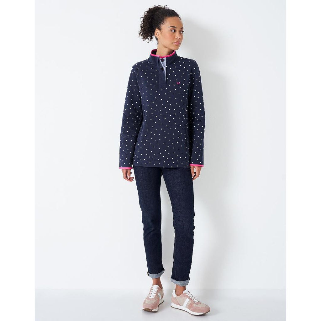 Crew Clothing Half Button Printed Sweatshirt - Navy Spot - Beales department store