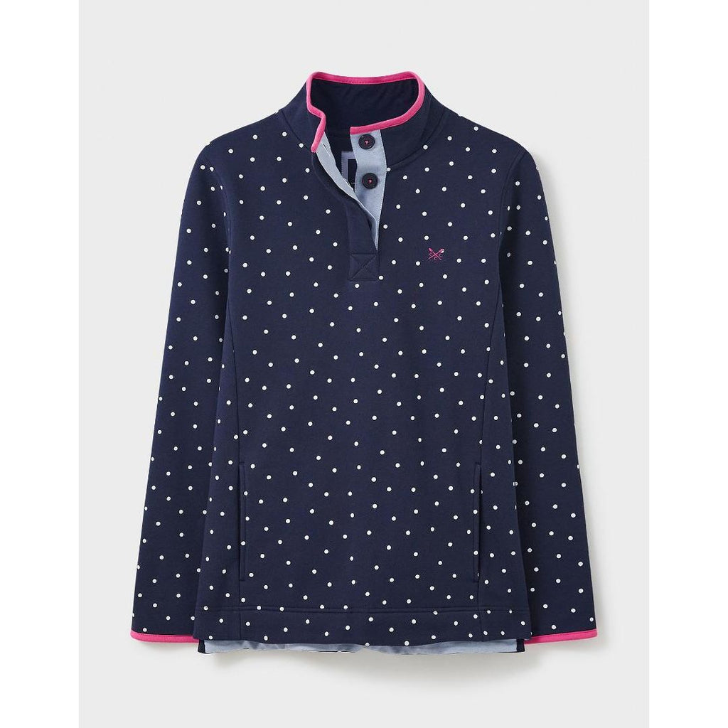 Crew Clothing Half Button Printed Sweatshirt - Navy Spot - Beales department store