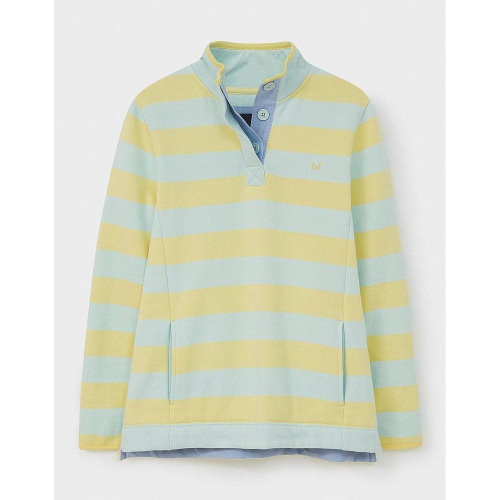 Crew Clothing Half Button Sweatshirt - Blue Yellow Stripe - Beales department store