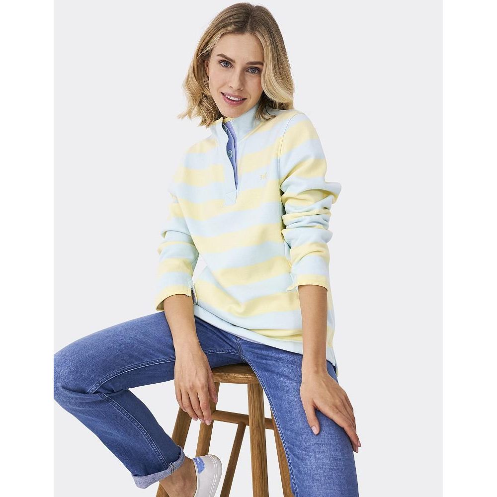 Crew Clothing Half Button Sweatshirt - Blue Yellow Stripe - Beales department store