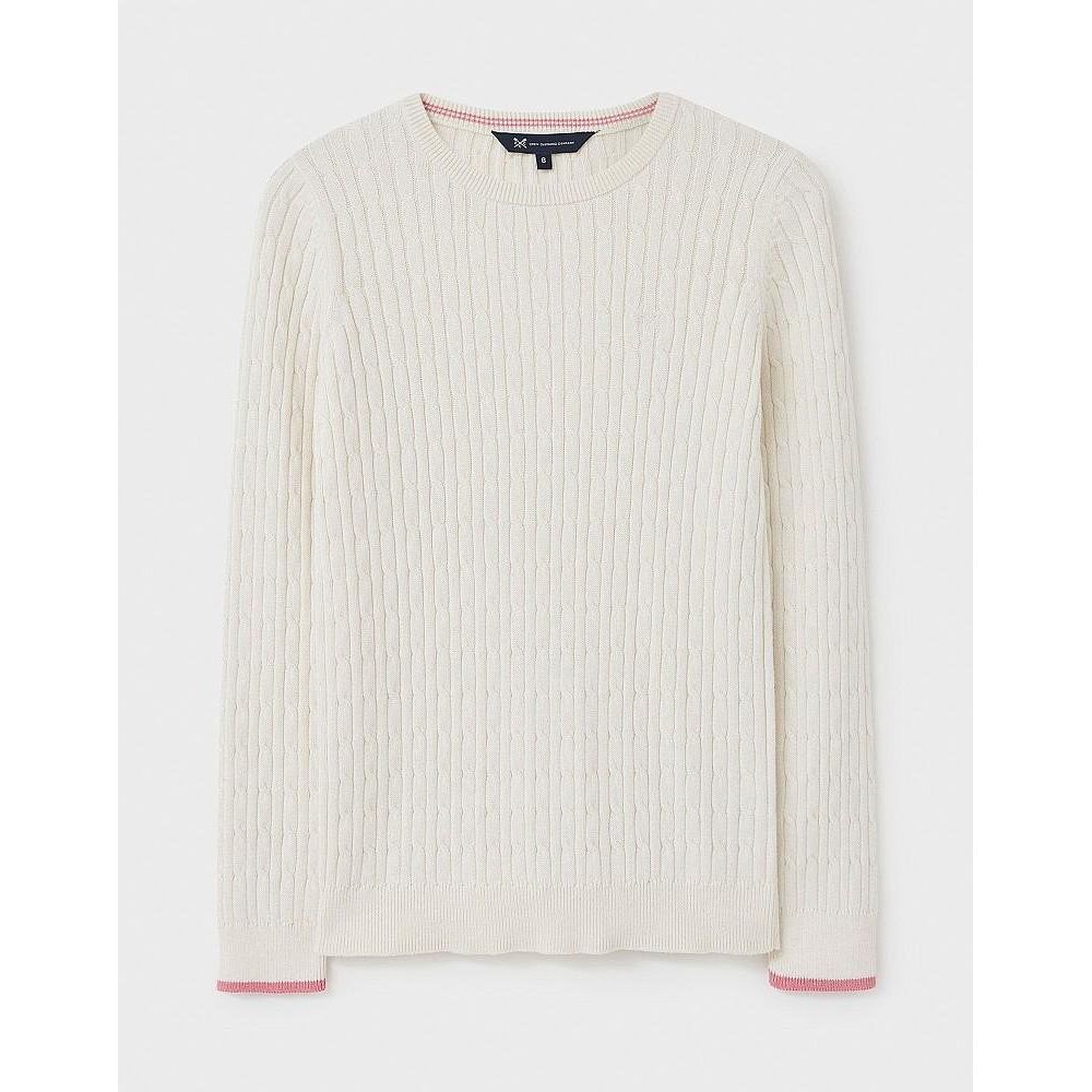 Crew Clothing Heritage Crew Neck Cable Jumper - White - Beales department store