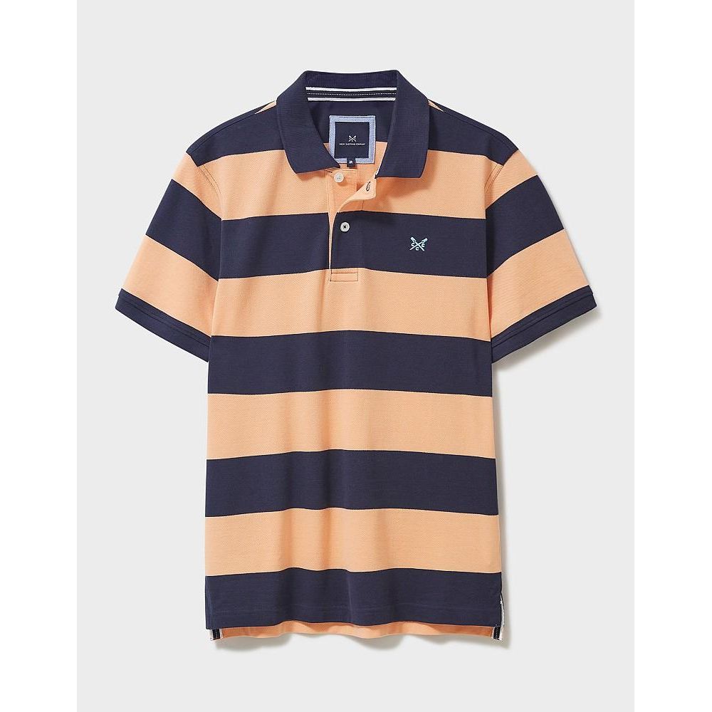 Crew Clothing Heritage Stripe Polo - Coral Navy Stripe - Beales department store