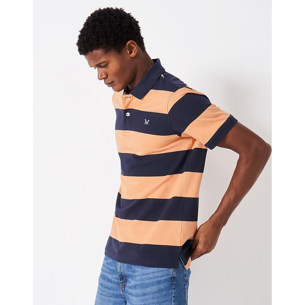 Crew Clothing Heritage Stripe Polo - Coral Navy Stripe - Beales department store