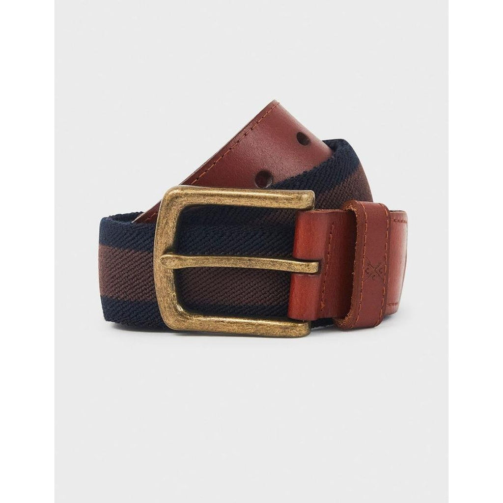 Crew Clothing Leather Trim Stretch Belt - Navy Brown - S/M - Beales department store