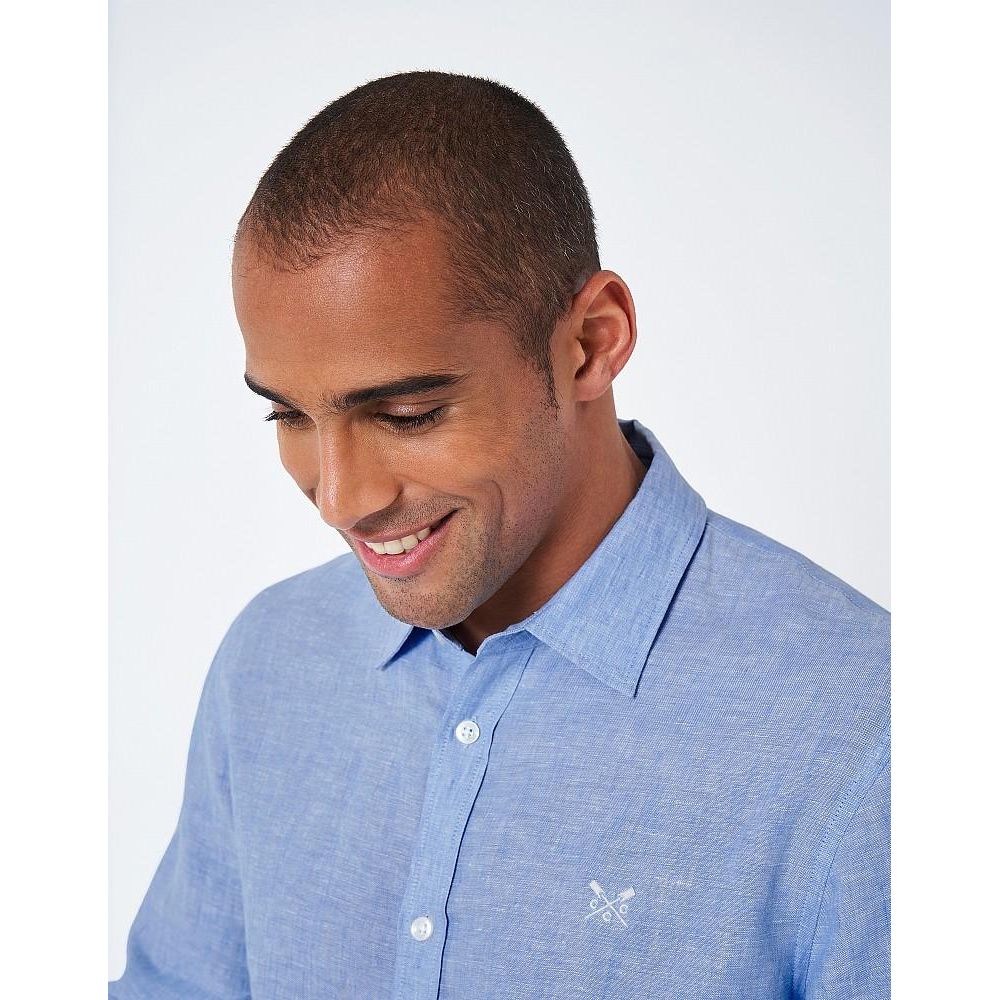 Crew Clothing Long Sleeve Linen Shirt - Sky - Beales department store