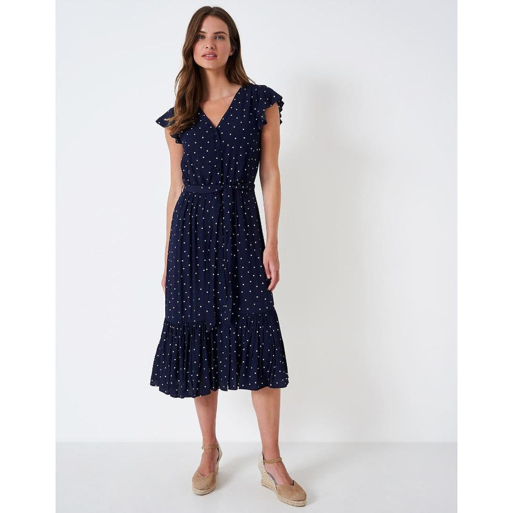 Crew Clothing Patricia Dress - Navy White Spot - Beales department store