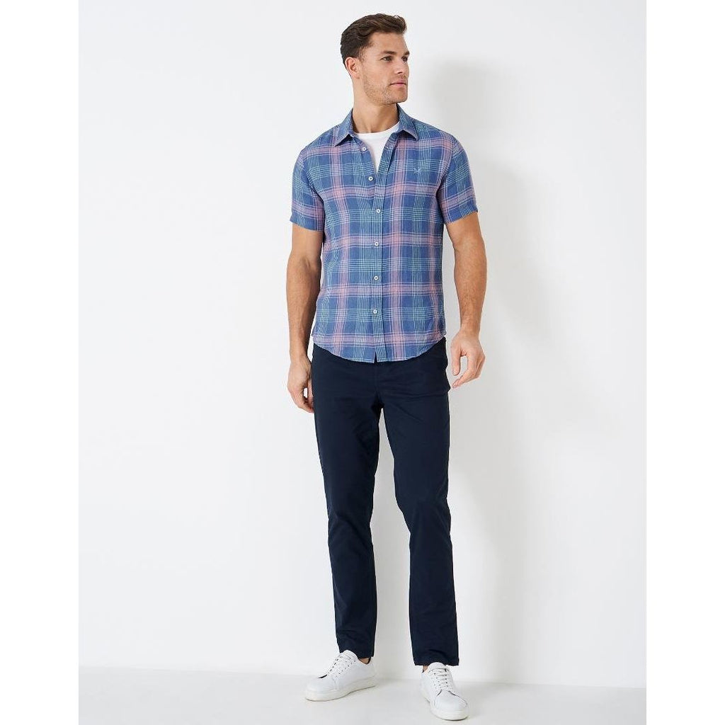 Crew Clothing Short Sleeve Linen Check Shirt - Blue Pink - Beales department store