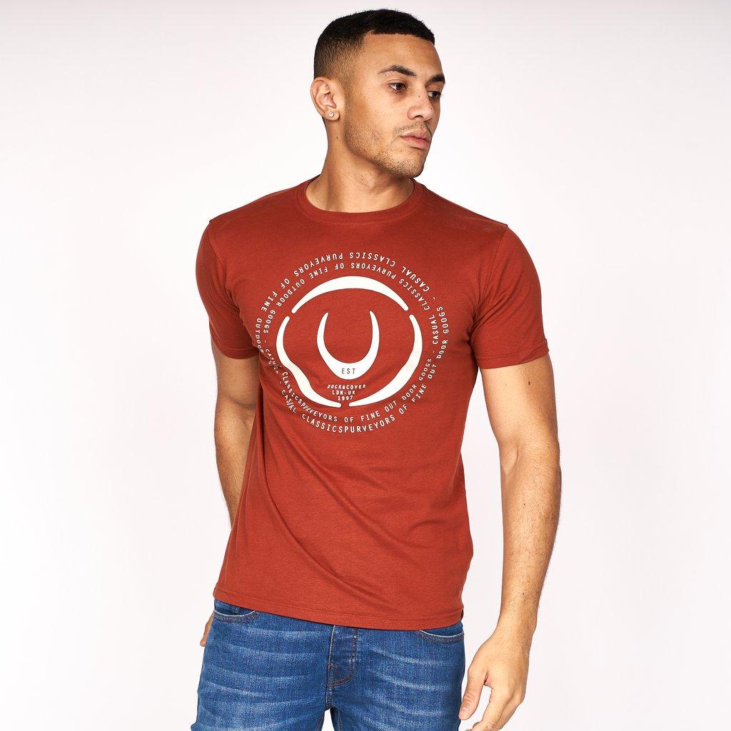 Duck & Cover Mellords Graphic Tee - Brick Red - Beales department store