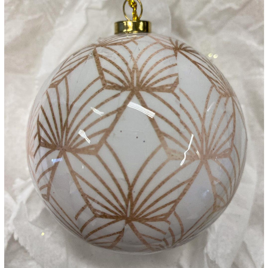 Elegant White and Pink Art Deco Bauble - 80mm - Beales department store