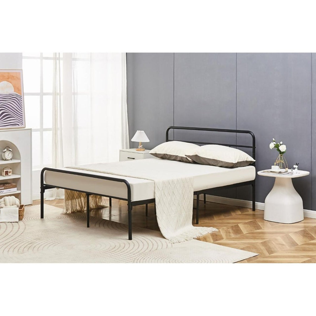 Eva Black Metal Bed Frame with Curved Headboard - Beales department store