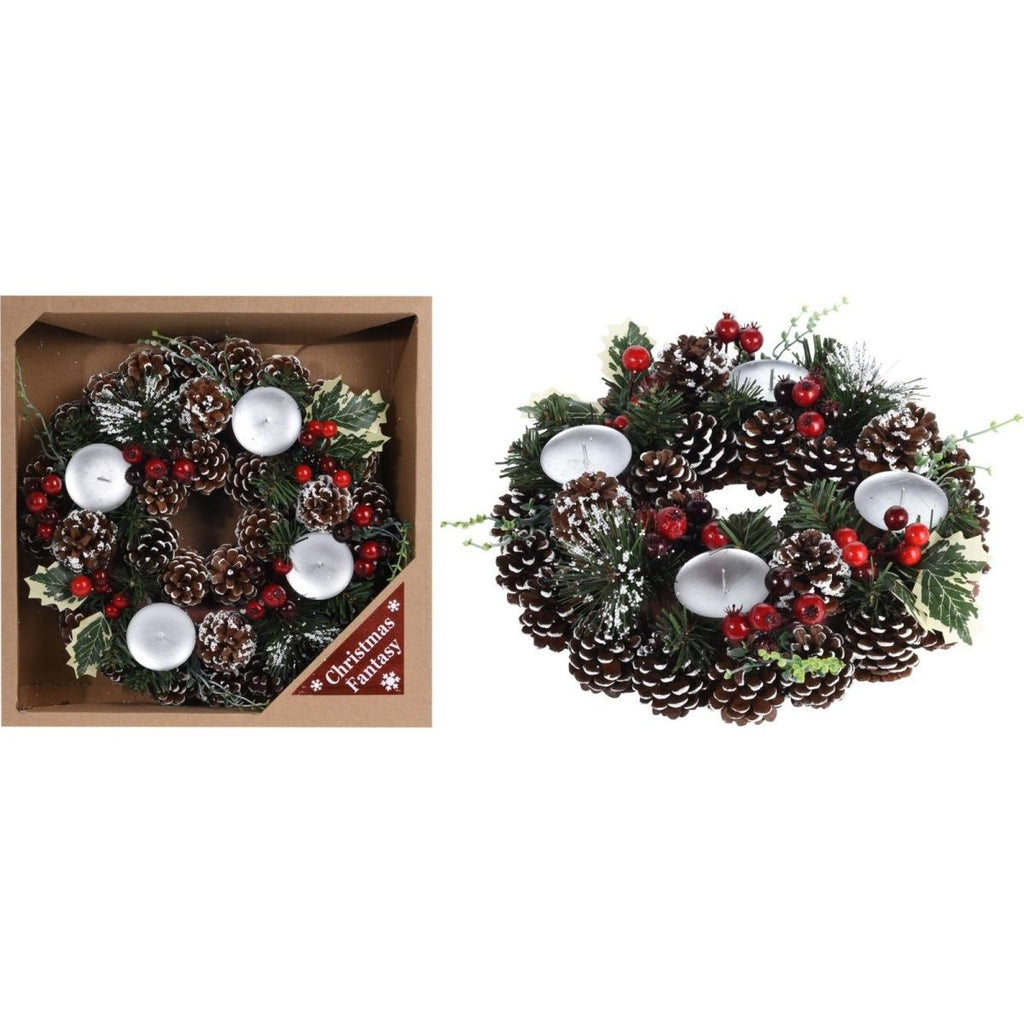Festive Wreath With Candle Holders - Beales department store