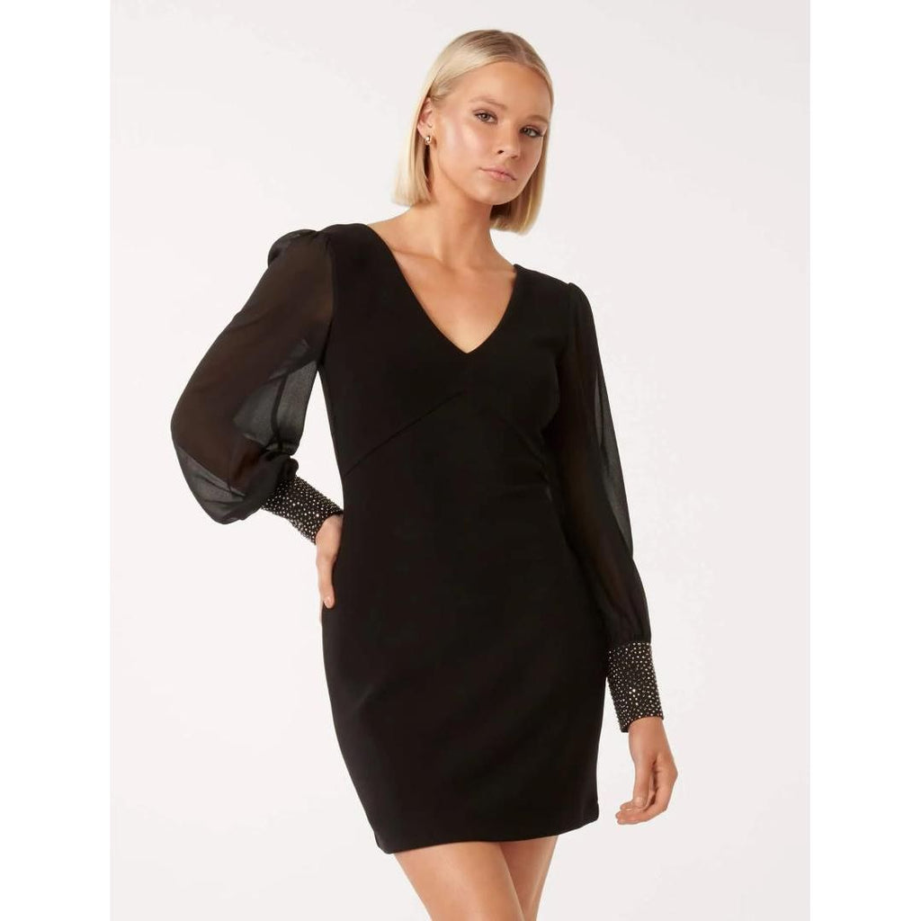 Forever New Adaline Rhinestone-Cuff Mini Dress - Black - Beales department store