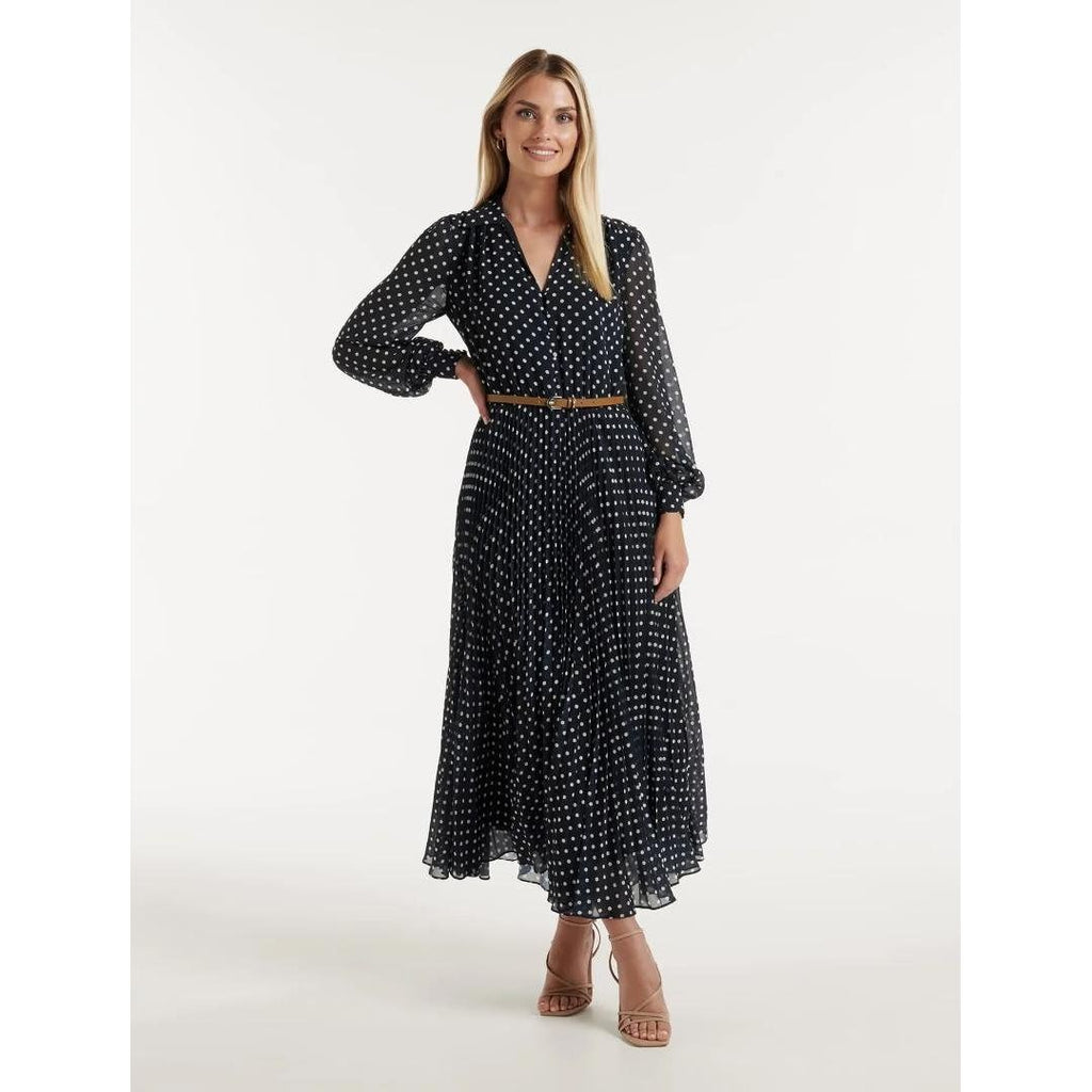 Forever New Antonella Pleated Midi Shirt Dress - Canterbury Spot - Beales department store