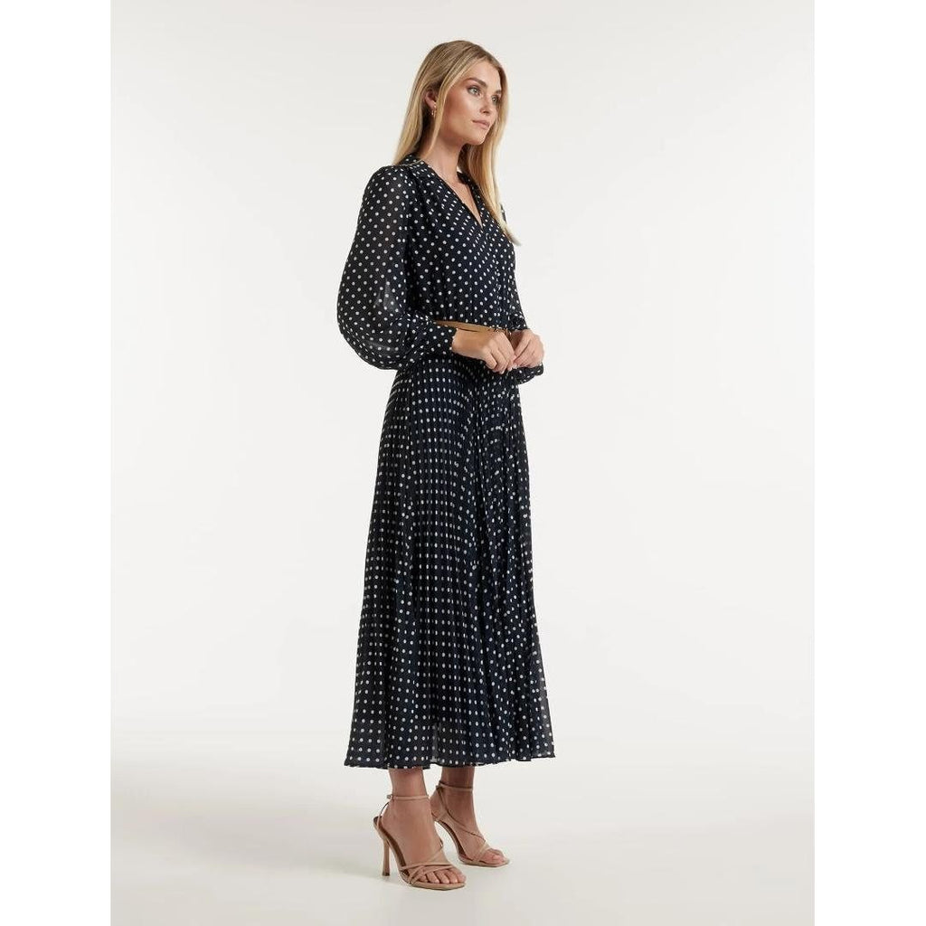 Forever New Antonella Pleated Midi Shirt Dress - Canterbury Spot - Beales department store