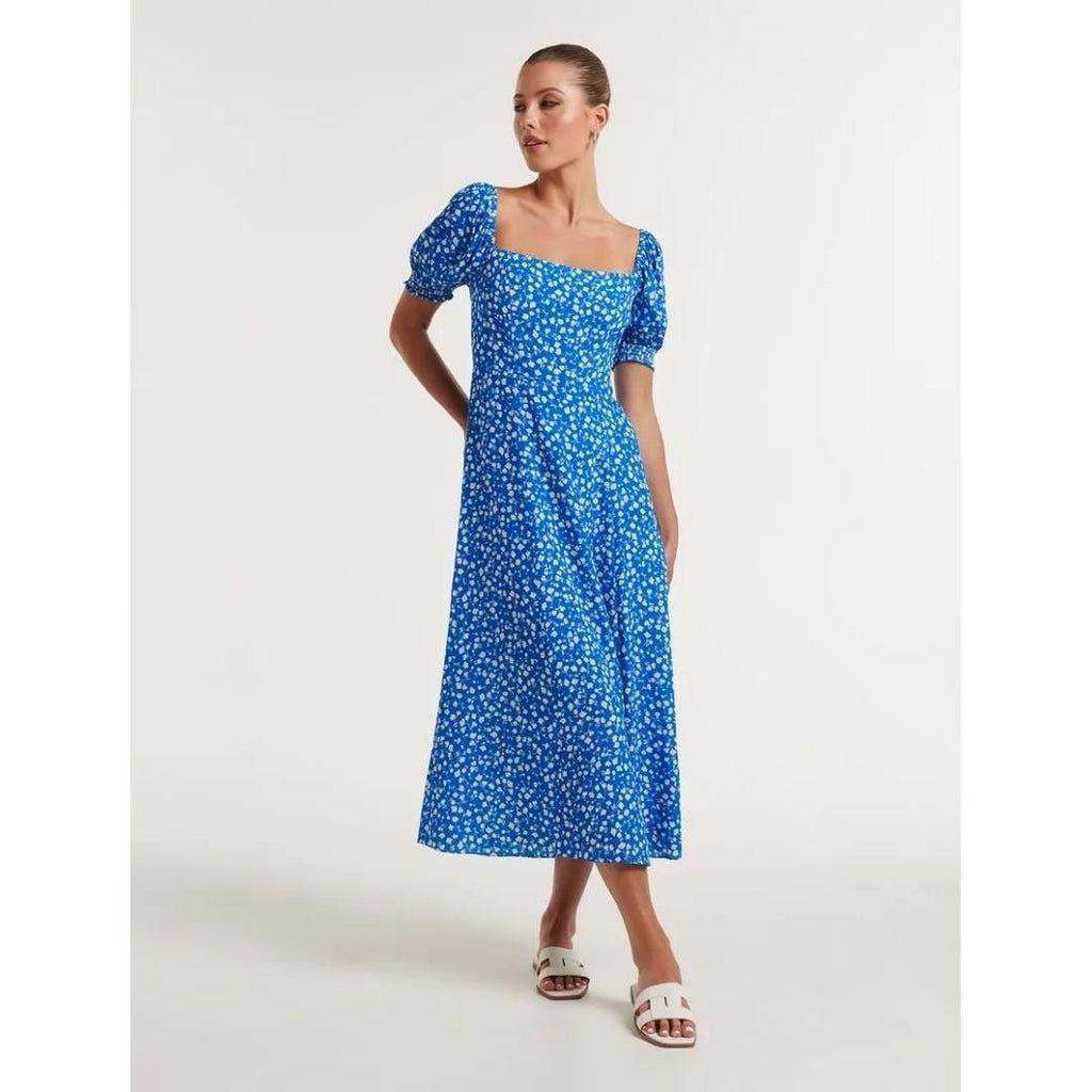 Forever New Brianna Printed Midi Dress - Cobalt Clifton Ditsy - Beales department store