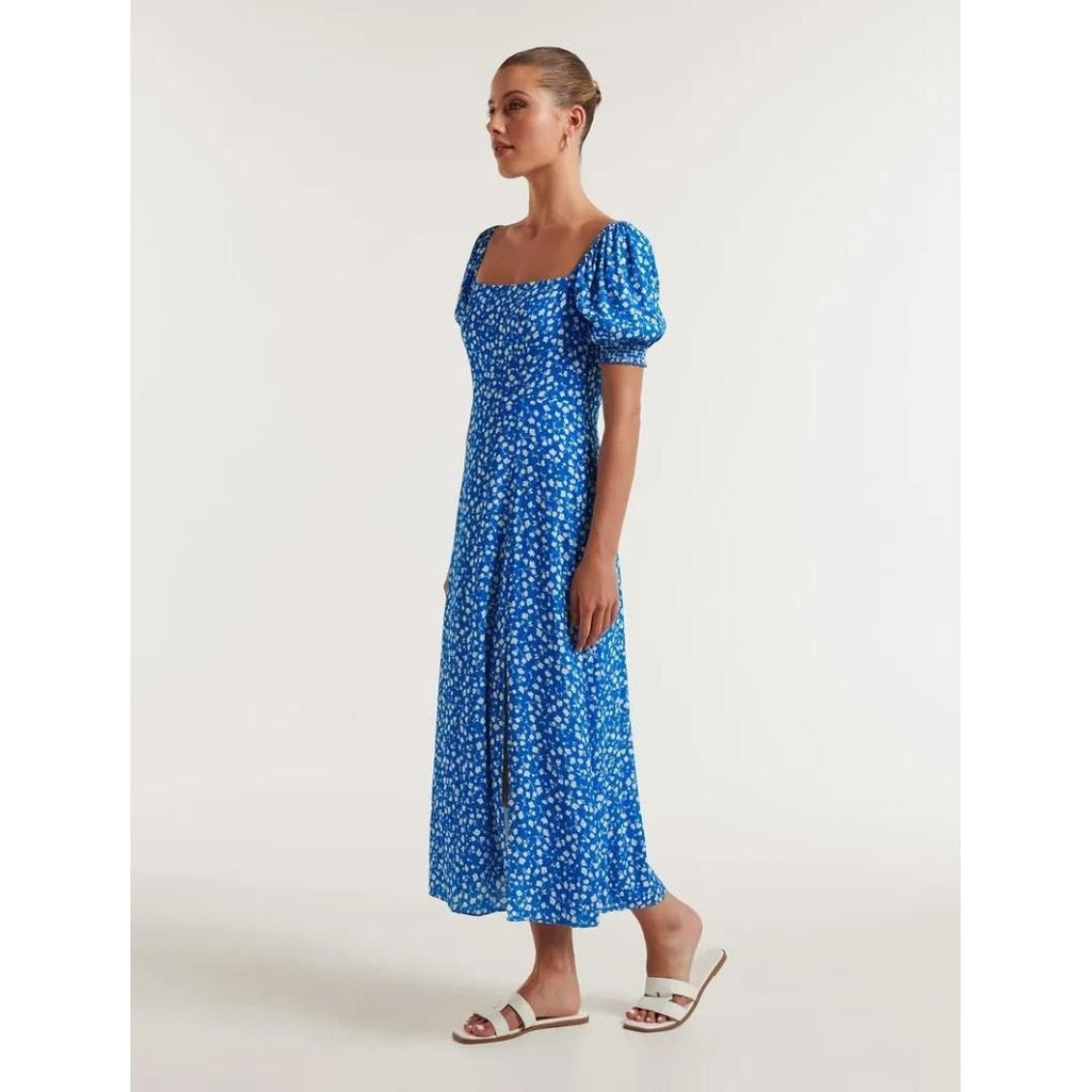 Forever New Brianna Printed Midi Dress - Cobalt Clifton Ditsy - Beales department store