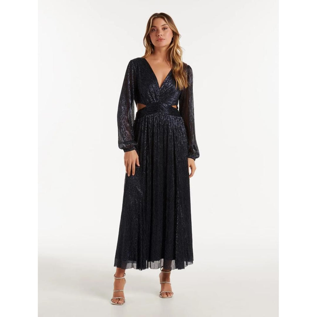 Forever New Cassandra Cut-Out Plisse Dress - Navy - Beales department store