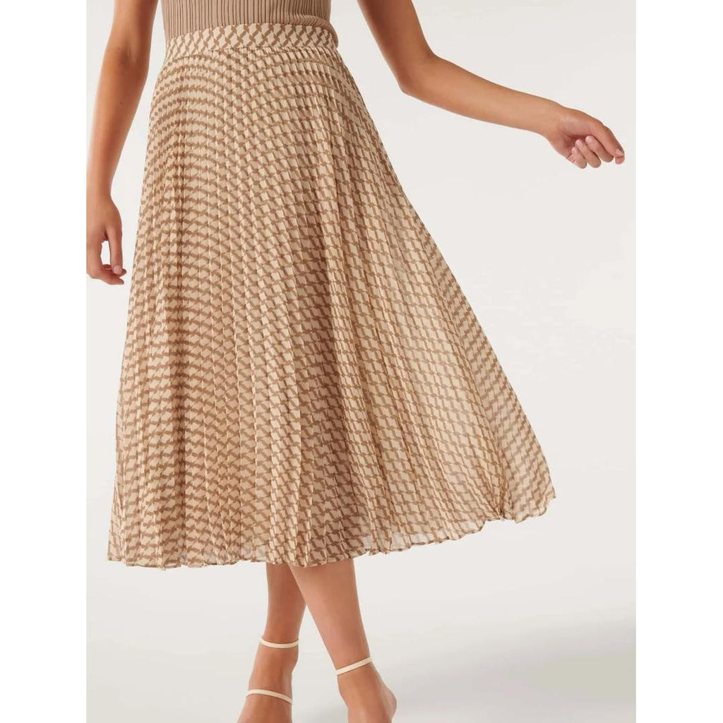 Forever New Hailee Pleated Skirt - Tan Porter Geo - Beales department store