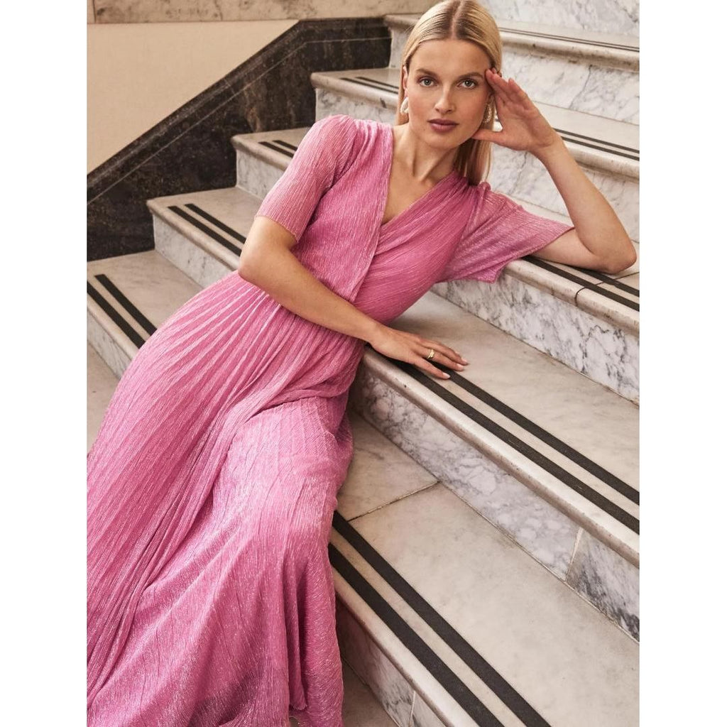 Forever New Isabella Wrap Plisse Midi Dress - Pink - Beales department store