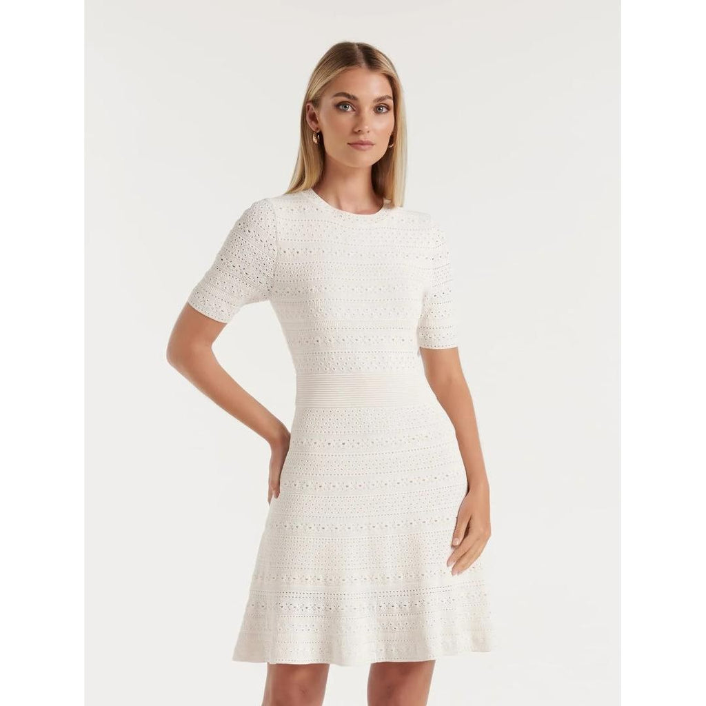 Forever New Kady Pointelle Knit Dress - Cream - Beales department store
