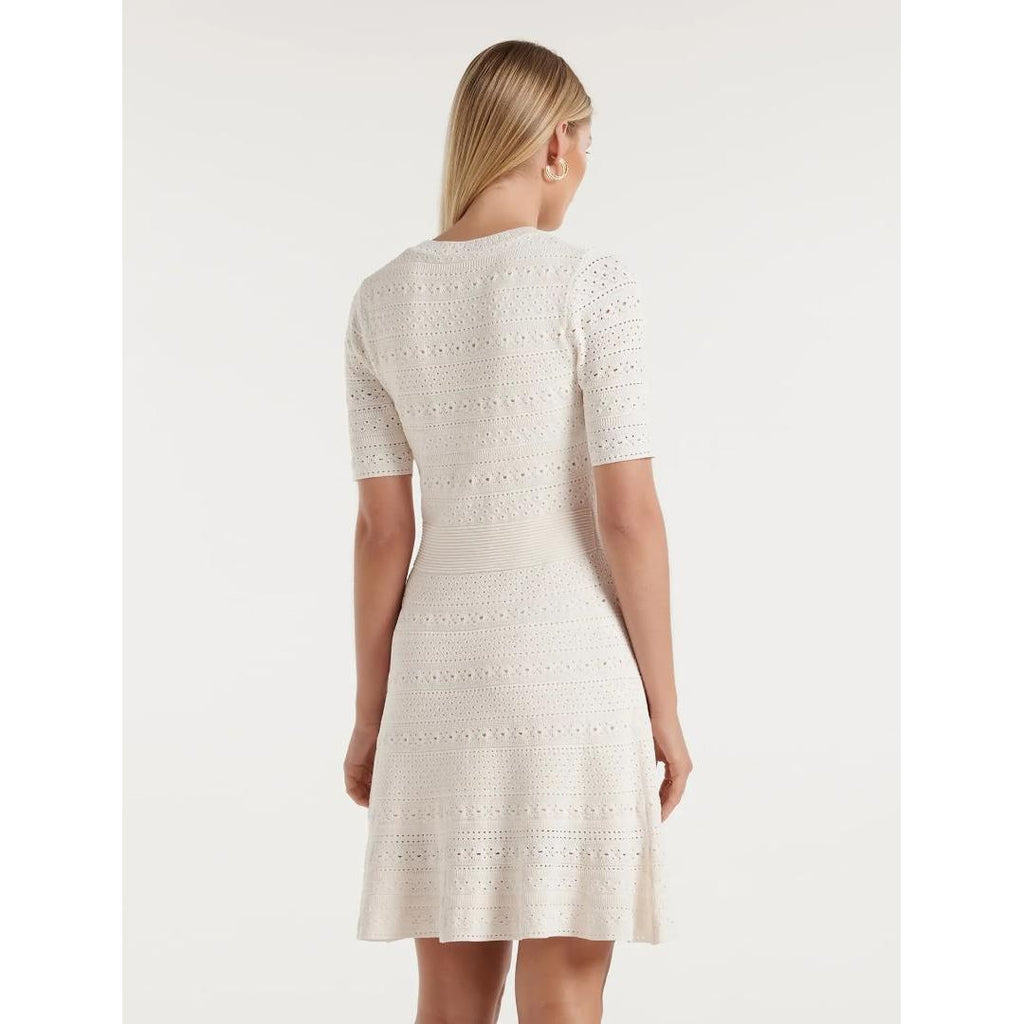 Forever New Kady Pointelle Knit Dress - Cream - Beales department store