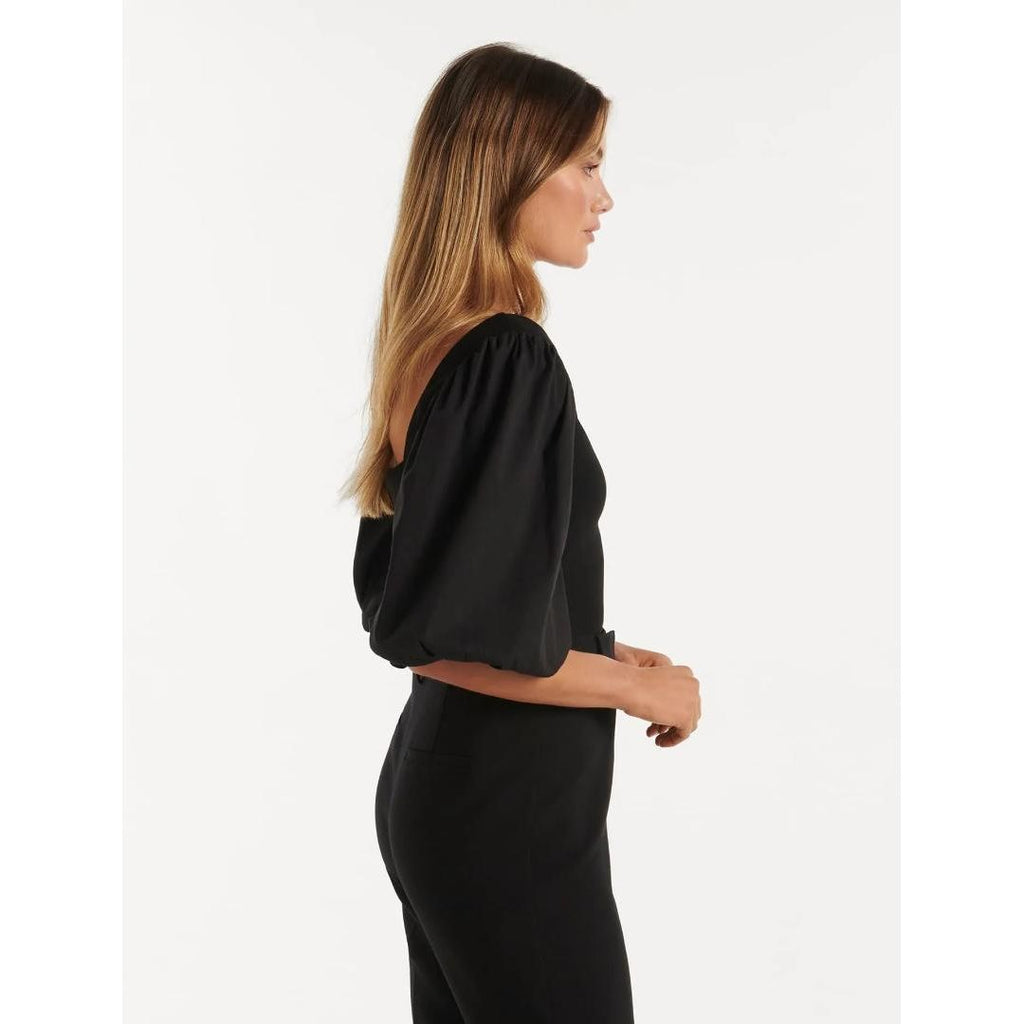 Forever New Lainey Crepe Balloon-Sleeve Top - Black - Beales department store