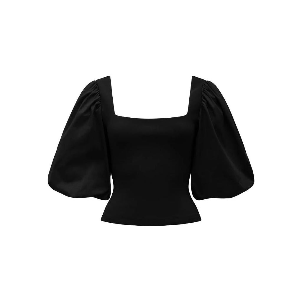 Forever New Lainey Crepe Balloon-Sleeve Top - Black - Beales department store