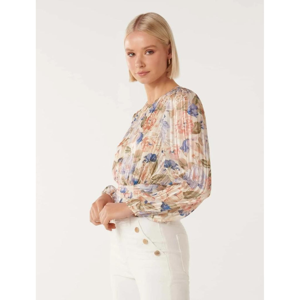 Forever New Leighton Printed Blouse - Blue Colvin Floral - Beales department store
