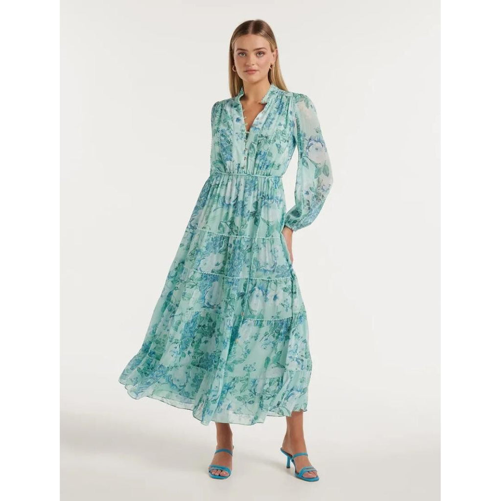 Forever New Rickie Button Up Midi Dress - Mint Salisbury Floral - Beales department store