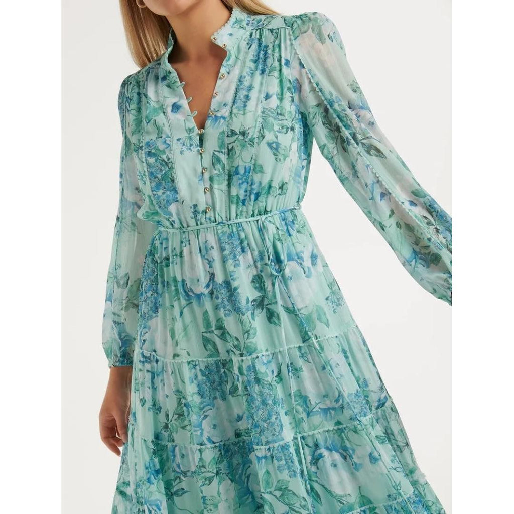 Forever New Rickie Button Up Midi Dress - Mint Salisbury Floral - Beales department store