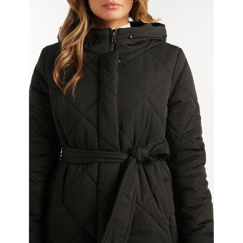 Forever New Tessa Quilted Longline Puffer Jacket - Black - Beales department store