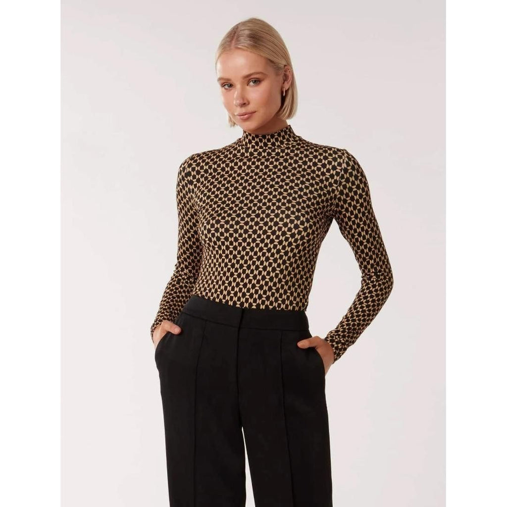 Forever New Valera High-Neck Long-Sleeve Top - Winton Geo - Beales department store