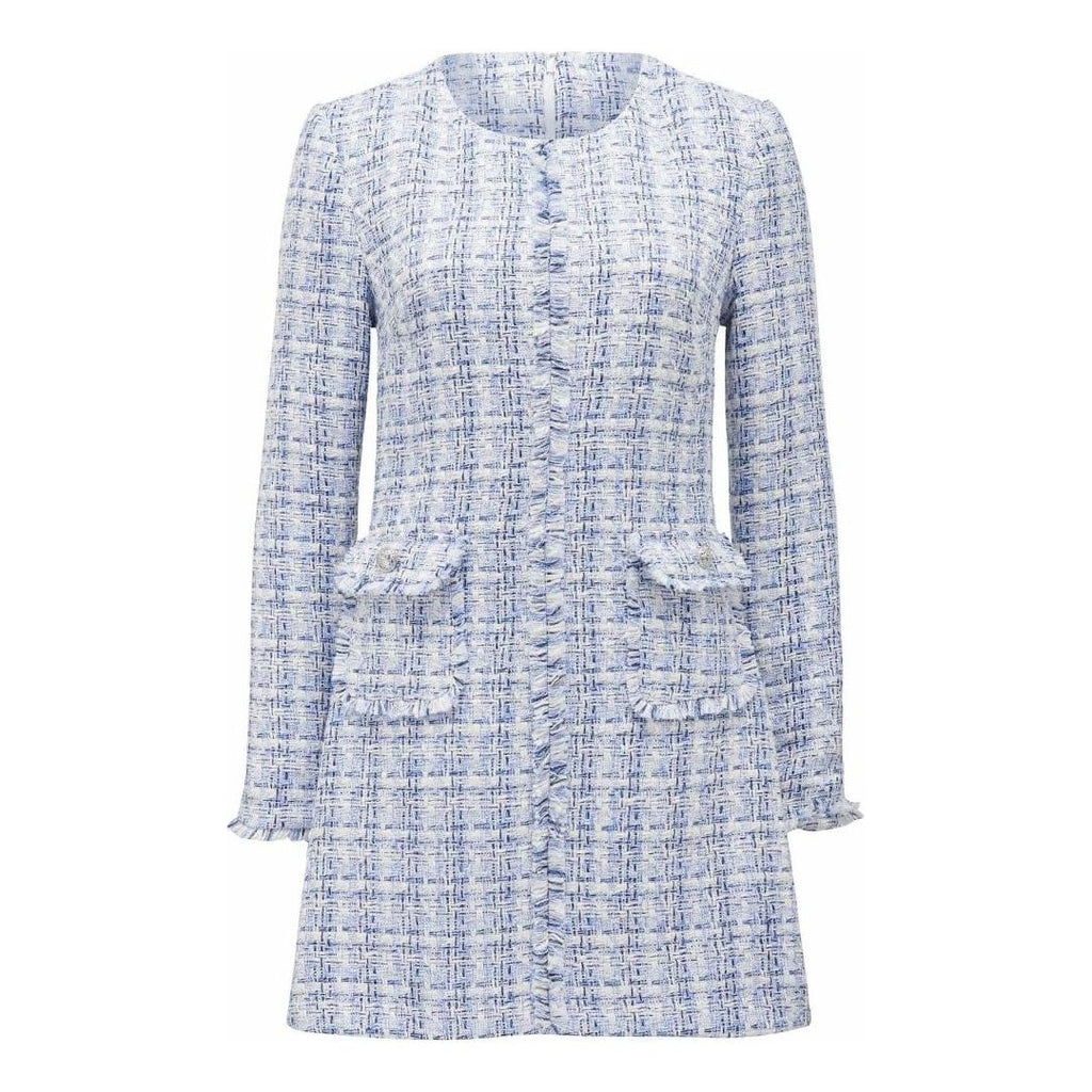 Forever New Wallis Bouclé Mini Shift Dress - Cream/Blue Check - Beales department store