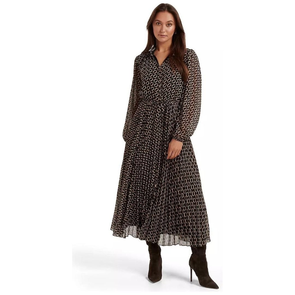 Forever New Zena Button-Up Midi Dress - Mocha Linked Geo - Beales department store