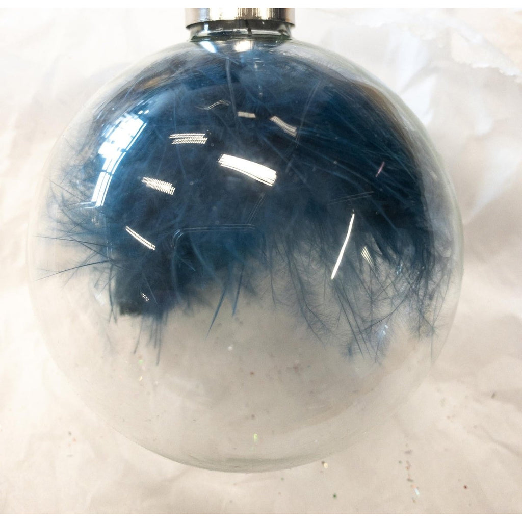 Glass Bauble With Teal Feathers - Beales department store