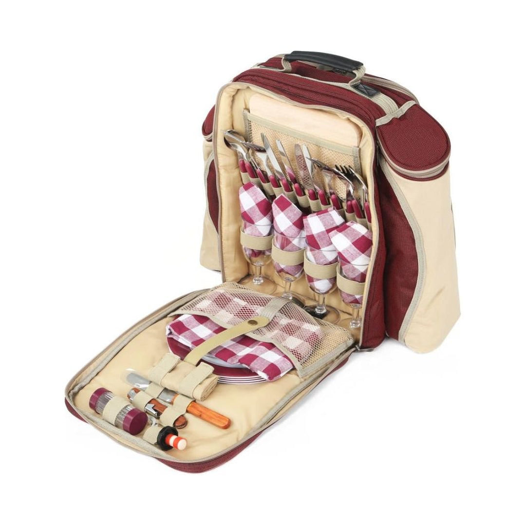 Greenfield Collection Mulberry Red Deluxe Picnic Hamper Backpack (4 person) - Beales department store