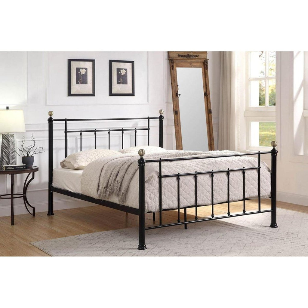 Harpenden Black Metal Bed with Brass Knobs - Beales department store