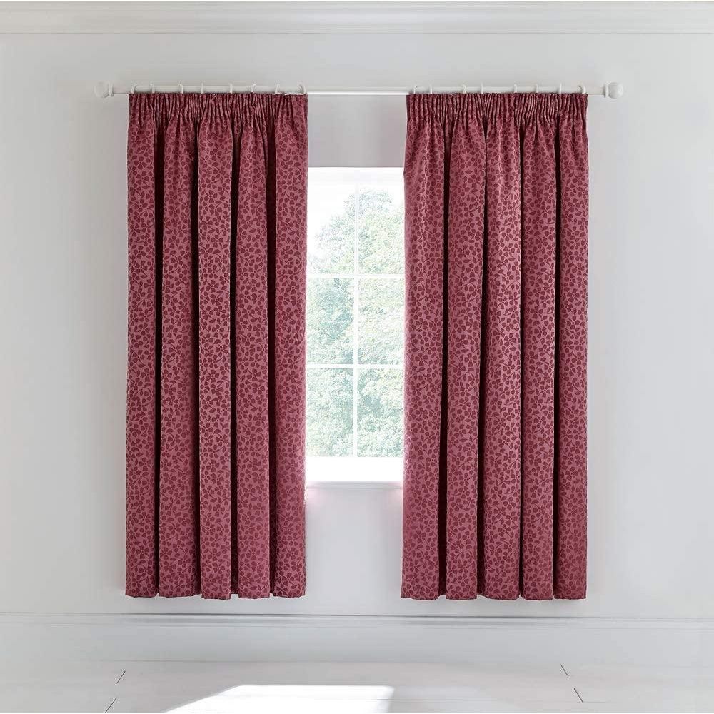 Helena Springfield Cecilia Daisy Jacquard Lined Eyelet Curtains 66" x 72" - Berry - Beales department store