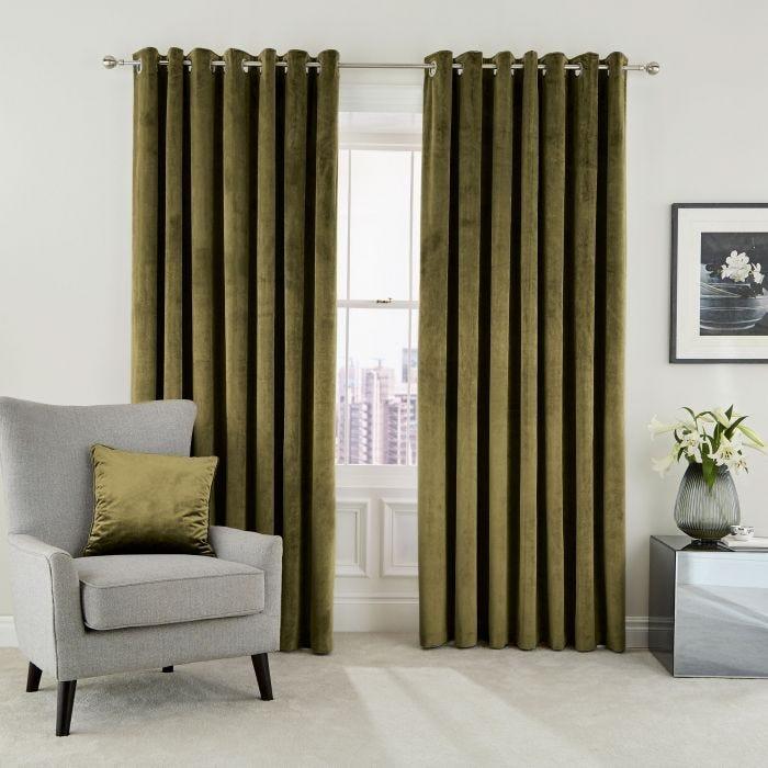 Helena Springfield Escala Lined Curtains 66 x 54, Olive - Beales department store