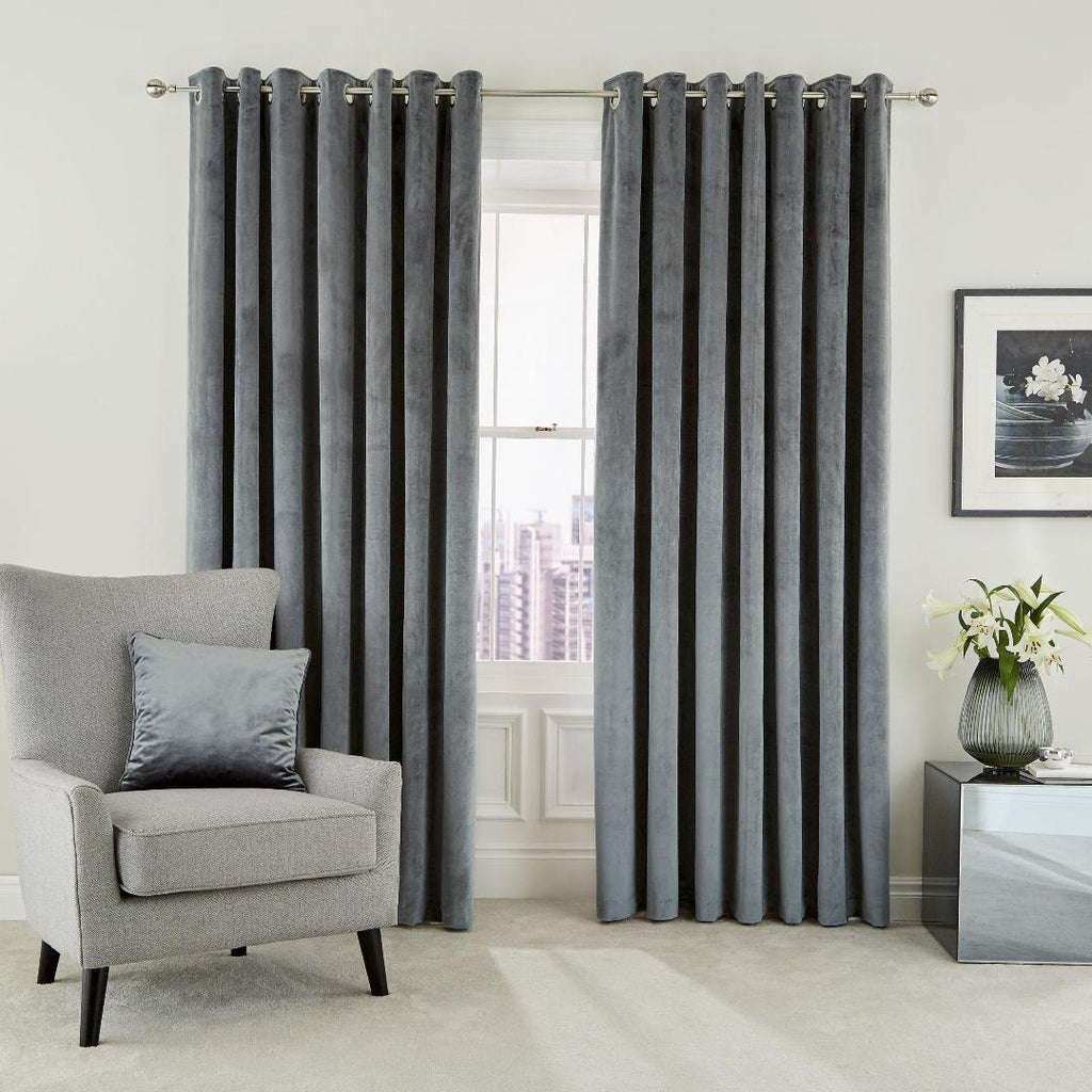Helena Springfield Escala Lined Curtains 90 x 90, Steel - Beales department store
