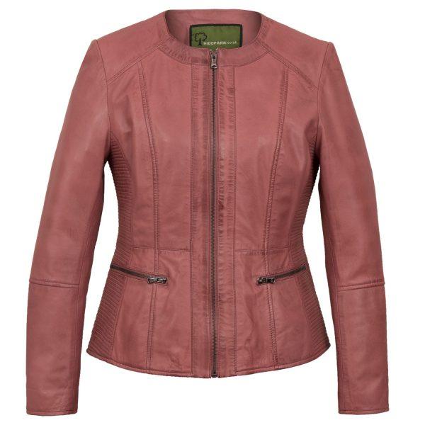 Hide Park Meghan Collarless Leather Jacket Pink - Beales department store