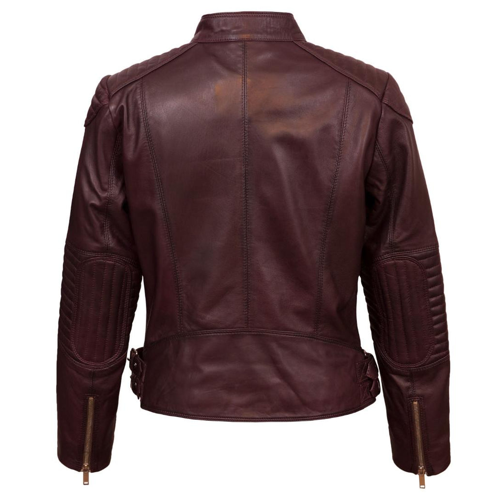 Hide Park Wendy Women’s Burgundy Leather Biker Jacket - Beales department store