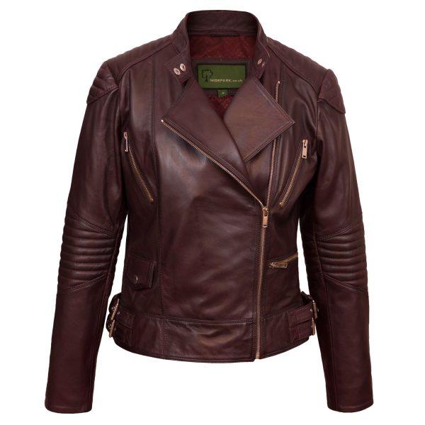 Hide Park Wendy Women’s Burgundy Leather Biker Jacket - Beales department store