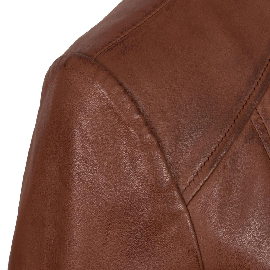 Hidepark Meghan: Collarless Leather Jacket Brown - M - Beales department store