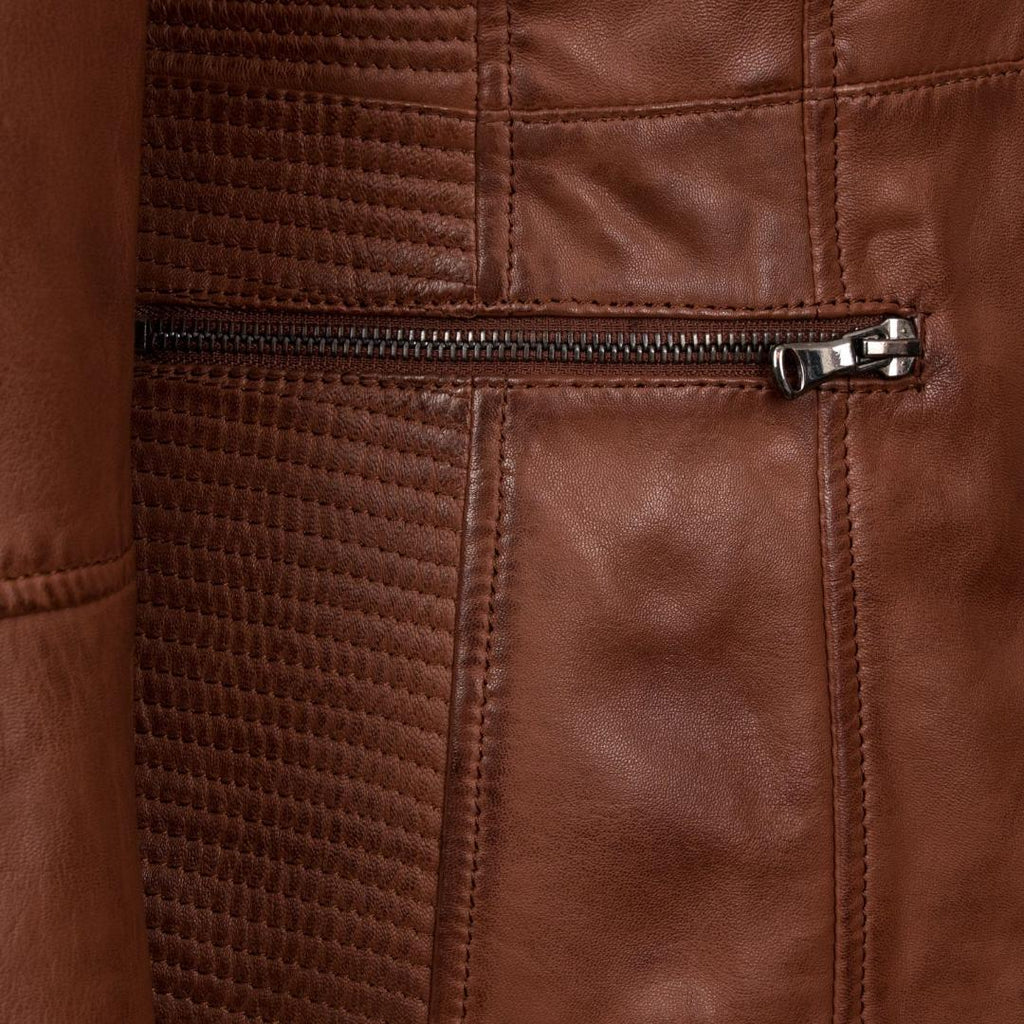 Hidepark Meghan: Collarless Leather Jacket Brown - M - Beales department store