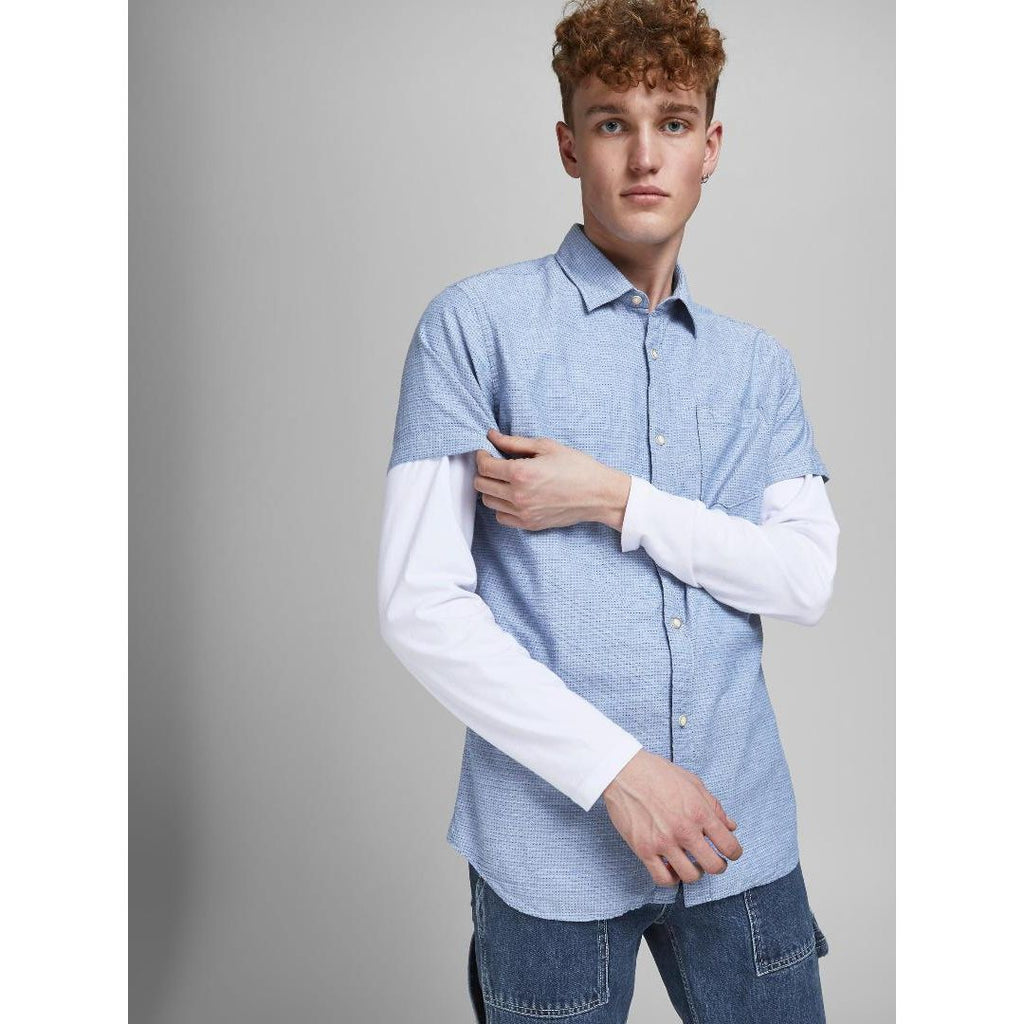 Jack & Jones Poplin Short Sleeve Shirt - Ensign Blue - Beales department store