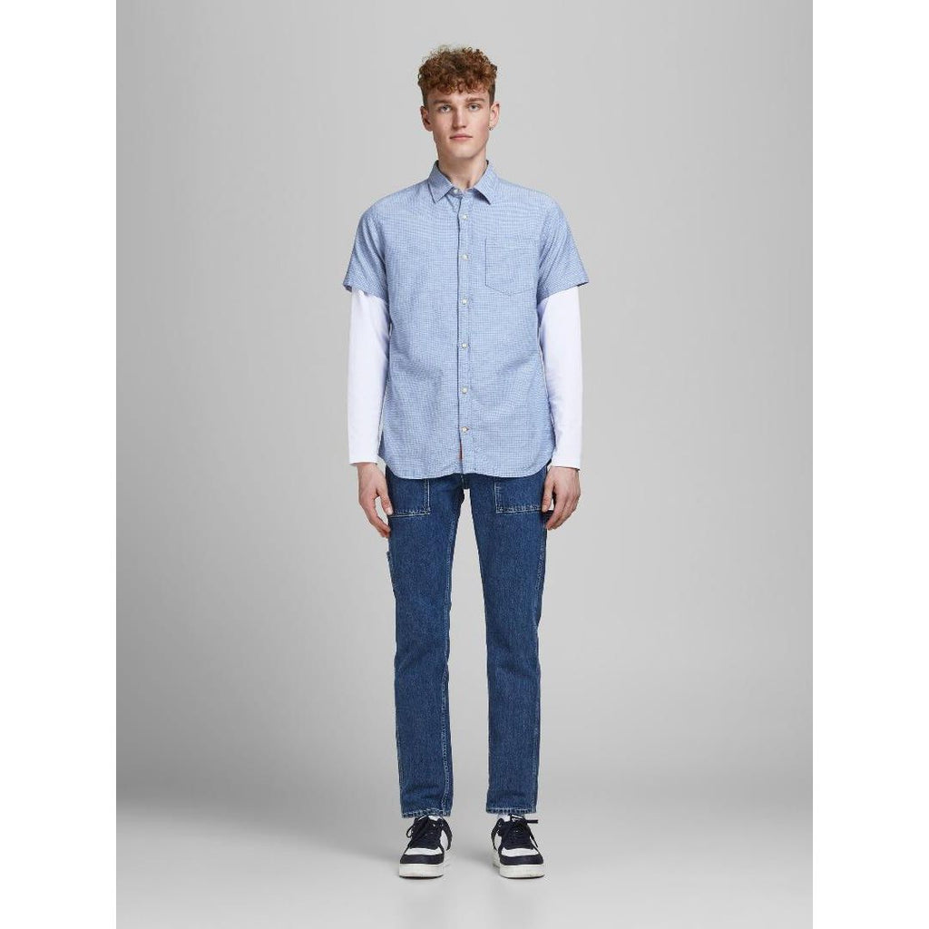 Jack & Jones Poplin Short Sleeve Shirt - Ensign Blue - Beales department store
