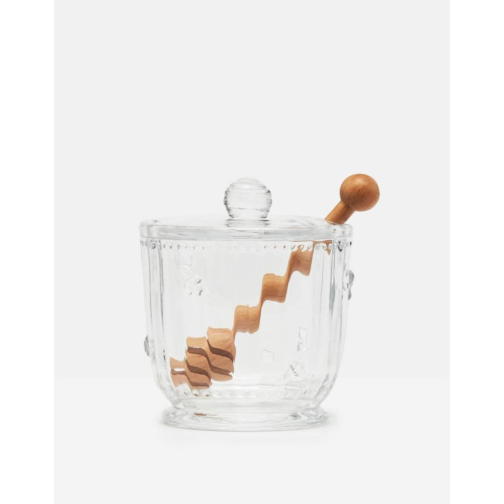 Joules Bee Glass Honey Pot & Wooden Drizzler - Beales department store