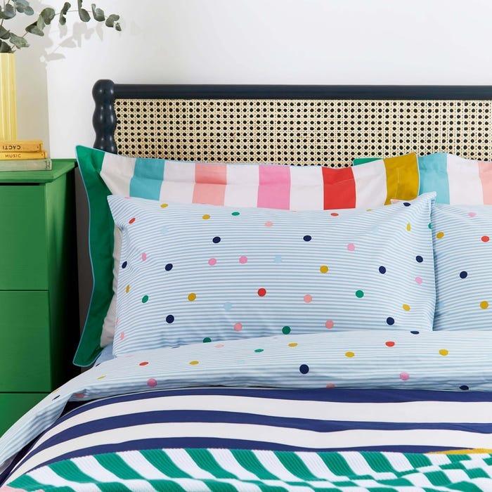 Joules Rainbow Stripe Standard Pillowcase Pair - Multi - Beales department store
