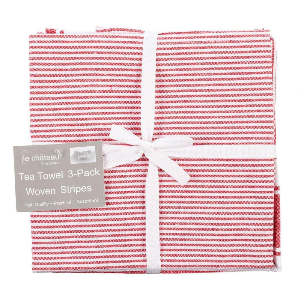 Le Chateax Red Woven Stripes Tea Towel 3-pack - Beales department store